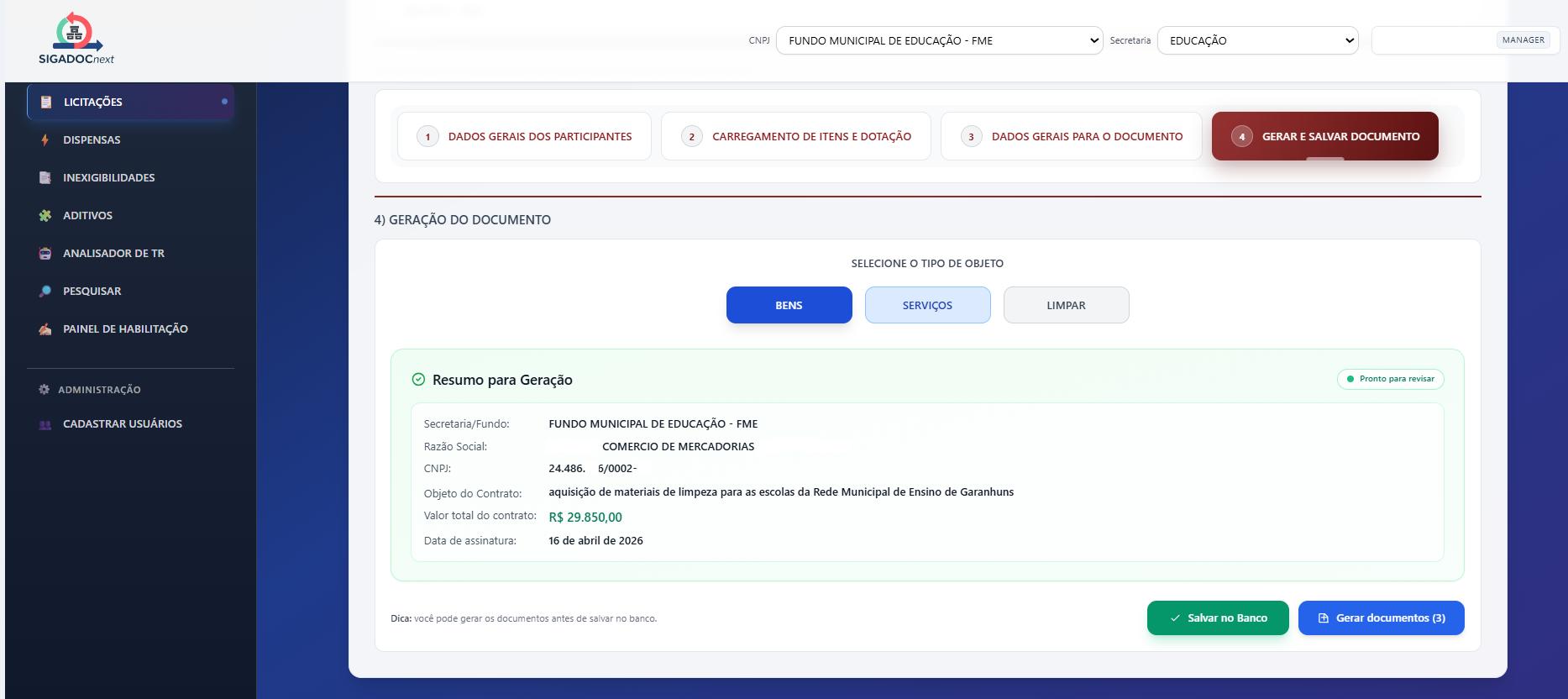 Geração de contratos
